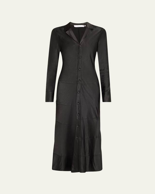 Amelie Satin Button-Front Midi Dress
